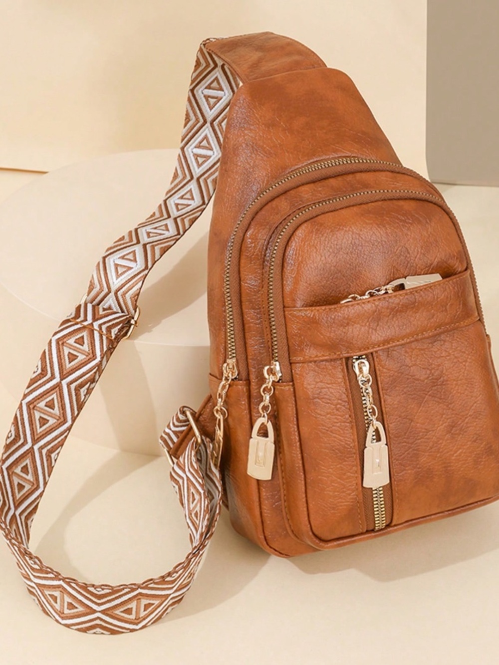 Luxe Pebbled Vegan Leather Zip up Crossbody Shoulder Bag - Picture 10 of 13